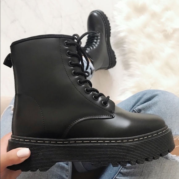 Restocked Lace Up Cleated Platform Combat Boots - Picture 2 of 4